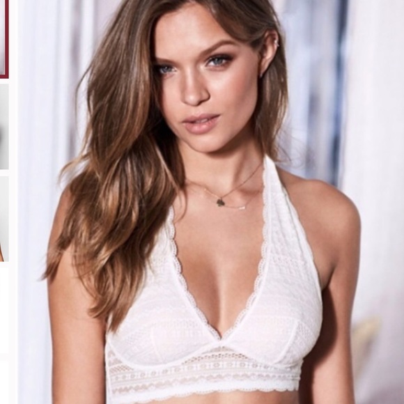 VICTORIAS SECRET HALTER BRALETTE WHITE LARGE - Picture 1 of 14